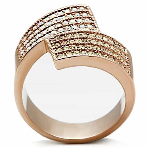 Brass Rose Gold CZ Pave Multi Row Wide Square Band Ring view 6