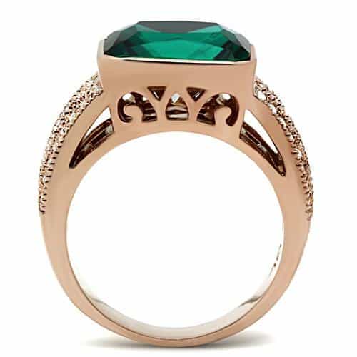 Brass Rose Gold Green Emerald Cut CZ Filigree Pave Cocktail Ring view 6