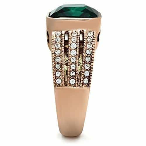 Brass Rose Gold Green Emerald Cut CZ Filigree Pave Cocktail Ring view 8