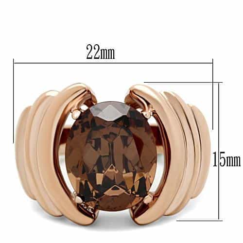 Brass Rose Gold Smoky Topaz Oval CZ Wing Fluted Cocktail Ring view 4