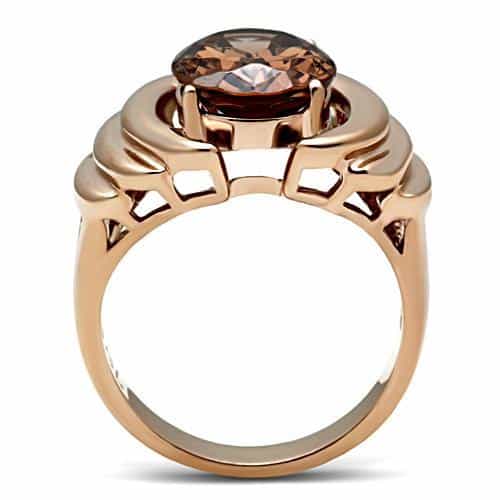 Brass Rose Gold Smoky Topaz Oval CZ Wing Fluted Cocktail Ring view 6