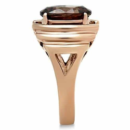 Brass Rose Gold Smoky Topaz Oval CZ Wing Fluted Cocktail Ring view 8