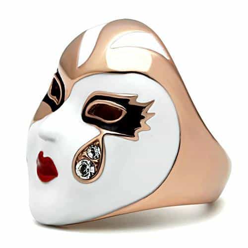 Brass Rose Gold Enamel Venetian Mask Heart Cocktail Ring view 6