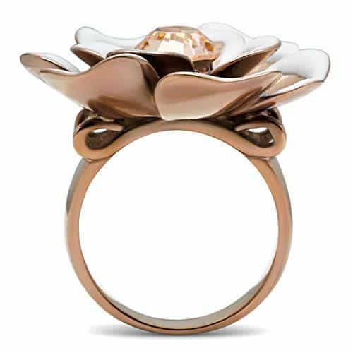 Brass Rose Gold CZ Pave 3D Rose Flower Cocktail Ring view 6