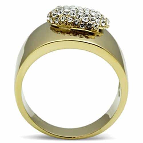 Brass Gold CZ Pave Heart Wide Dome Cocktail Ring GL293 view 6