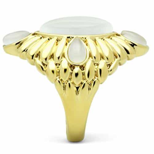 Brass Gold Cat Eye Opal Marquise Sunburst Petal Cocktail Ring view 8