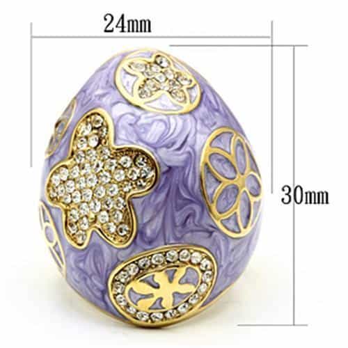 Brass Gold Lavender Enamel CZ Bear Flower Dome Cocktail Ring view 4
