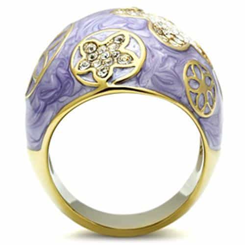 Brass Gold Lavender Enamel CZ Bear Flower Dome Cocktail Ring view 6