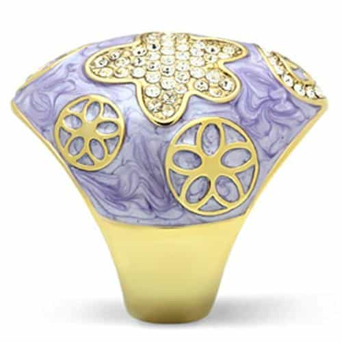 Brass Gold Lavender Enamel CZ Bear Flower Dome Cocktail Ring view 8