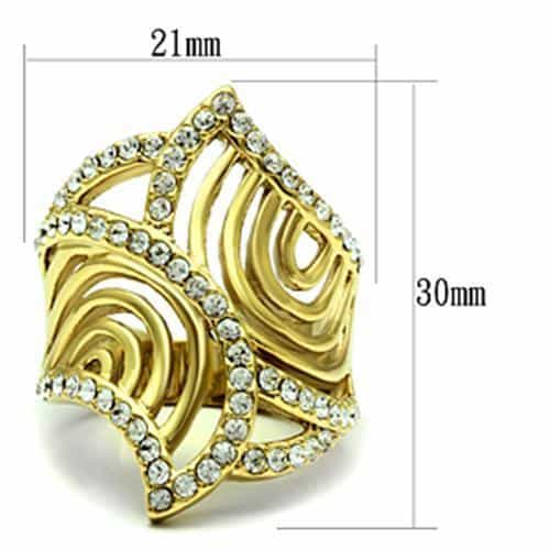 Brass Gold CZ Pave Swirl Geometric Art Deco Wide Cocktail Ring view 4