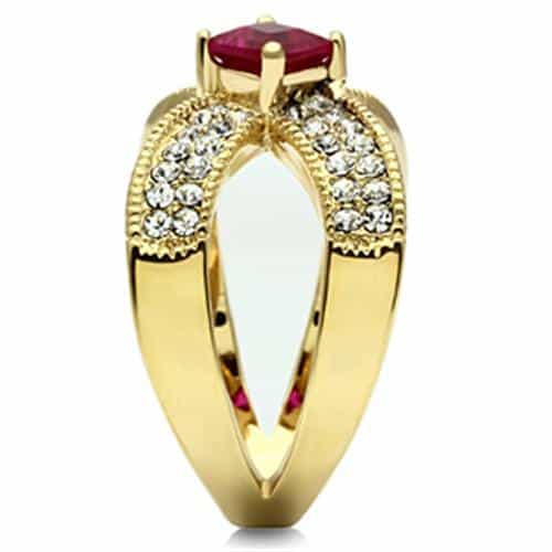 Brass Gold Fuchsia CZ Princess Pave X Crossover Cocktail Ring view 8