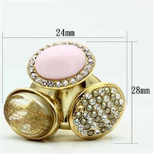 Brass Gold Jasper Oval Pink CZ Pave Multi Stone Cocktail Ring view 4