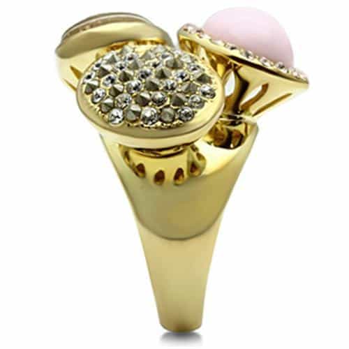 Brass Gold Jasper Oval Pink CZ Pave Multi Stone Cocktail Ring view 8