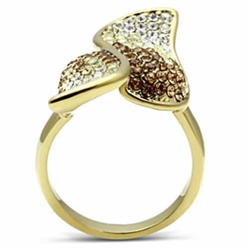 Brass Gold Champagne Topaz CZ Double Leaf Wave Cocktail Ring view 6
