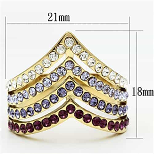 Brass Gold Pink Garnet CZ Triple V Chevron Wide Band Ring view 4