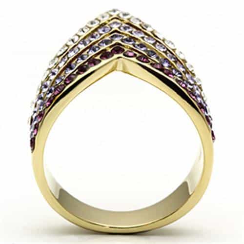 Brass Gold Pink Garnet CZ Triple V Chevron Wide Band Ring view 6