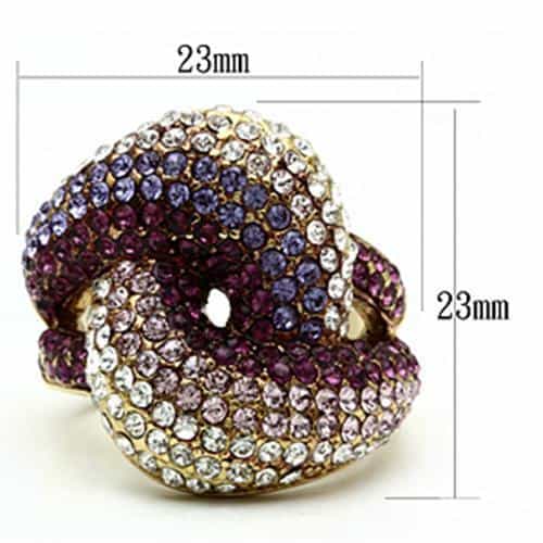 Brass Gold Fuchsia Lavender CZ Pave Butterfly Bow Cocktail Ring view 4