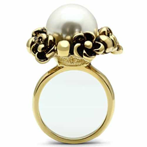 Brass Gold Pearl Polished Flower Petal Prong Cocktail Ring view 6