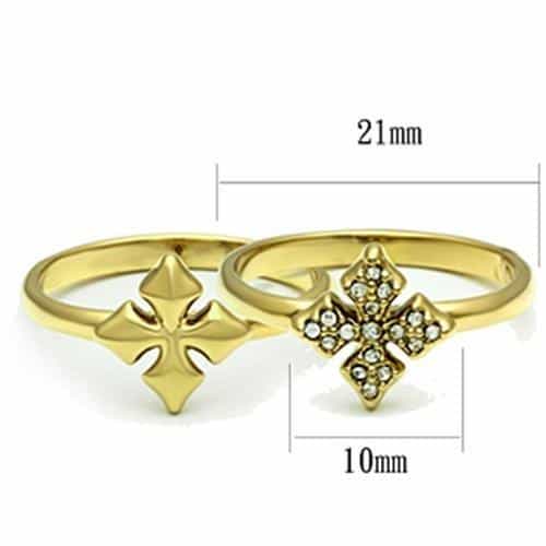 Brass Gold CZ Pave Maltese Cross Double Band Open Ring view 4