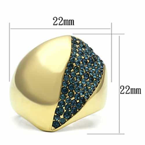 Brass Gold Blue Crystal CZ Pave Triangle Diagonal Dome Ring view 4