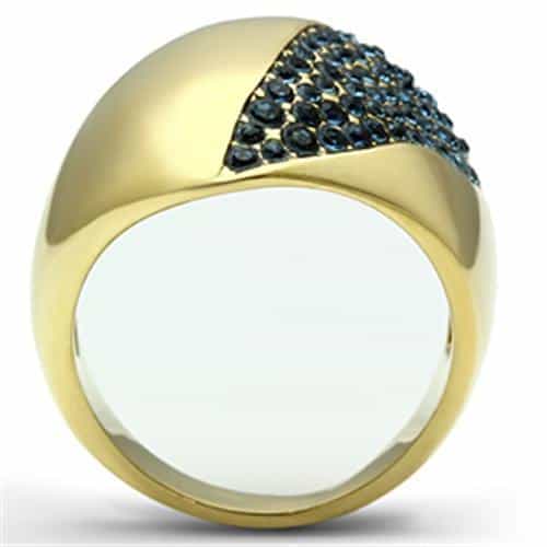 Brass Gold Blue Crystal CZ Pave Triangle Diagonal Dome Ring view 6