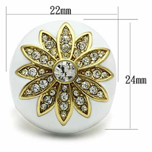 Brass Gold White Enamel CZ Sunburst Flower Wide Dome Ring view 4