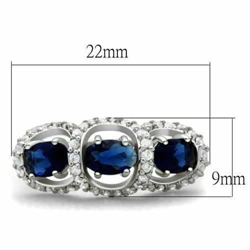 Brass Silver Blue Sapphire Oval CZ Triple Halo Ring view 4