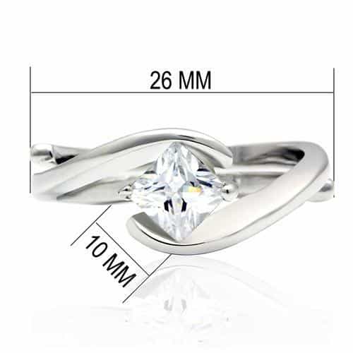 Brass Silver CZ Princess Cut Tension Bypass Ring view 4