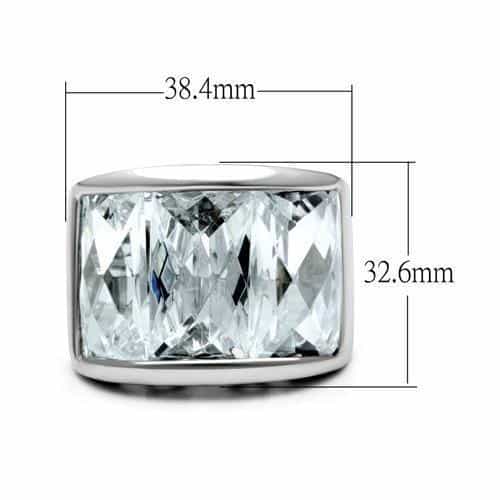 Brass Silver Clear CZ Princess Cut Wide Signet Cocktail Ring view 4