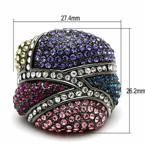 Brass Gunmetal Multicolor Crystal Pave Stripe Dome Cocktail Ring view 4