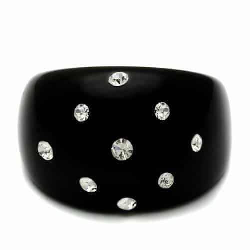 Black Resin Clear Crystal Polka Dot Dome Ring view 4