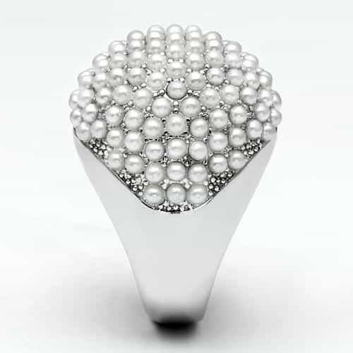 Brass Silver Pearl Cluster Dome Cocktail Ring view 6