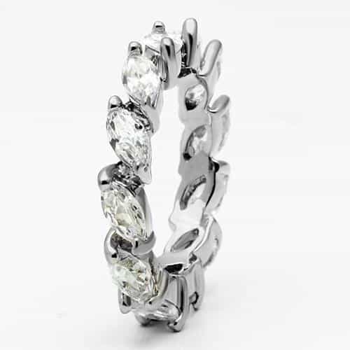 Brass Silver CZ Marquise Leaf Cluster Eternity Band Ring view 6