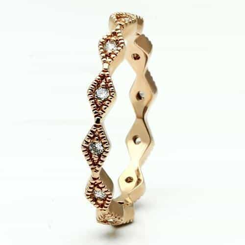 Brass Rose Gold CZ Scallop Edge Stackable Band Ring view 6