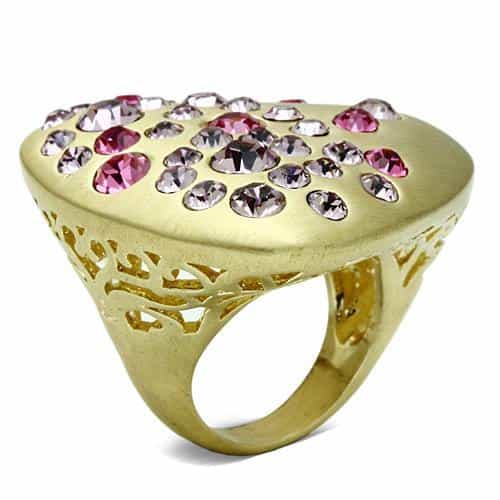 Brass Gold Pink Crystal Scattered Bezel Dome Cocktail Ring view 6