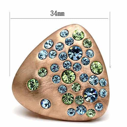 Brass Rose Gold Blue Green Crystal Scattered Bezel Dome Ring view 4