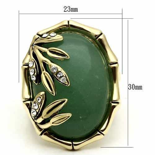 Brass Gold Green Aventurine Cabochon Leaf Vine Cocktail Ring view 4