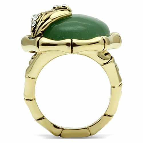 Brass Gold Green Aventurine Cabochon Leaf Vine Cocktail Ring view 6