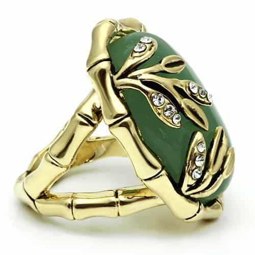 Brass Gold Green Aventurine Cabochon Leaf Vine Cocktail Ring view 8