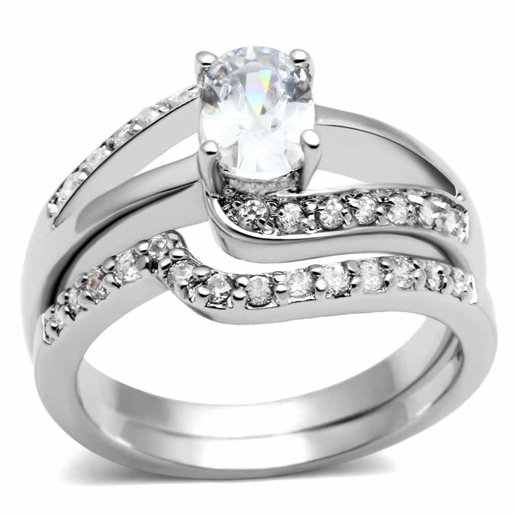 Brass Silver CZ Cushion Cut Bypass Bridal Ring Set Ring view 2