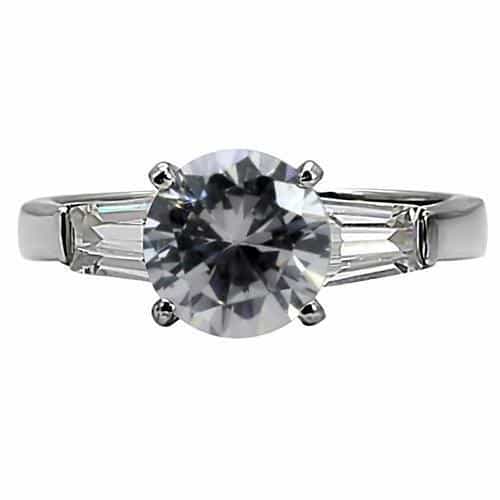 Stainless Steel CZ Round Solitaire Baguette Ring view 6