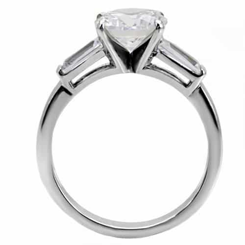 Stainless Steel CZ Round Solitaire Baguette Ring view 8