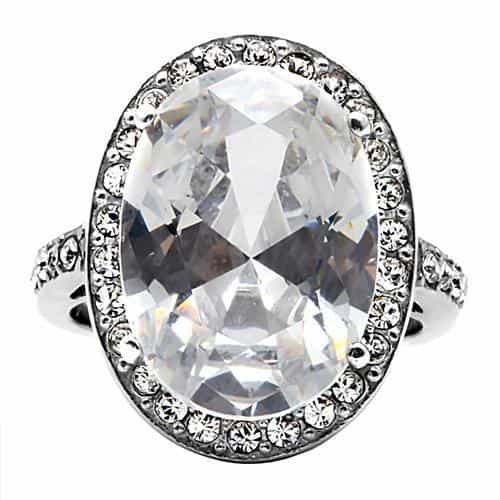 Stainless Steel CZ Oval Oversized Pave Halo Ring view 6