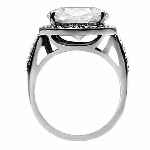 Stainless Steel CZ Oval Oversized Pave Halo Ring view 8