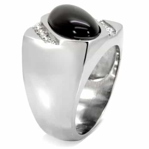 Stainless Steel Black Onyx Oval CZ Accent Ring view 10