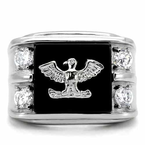 Stainless Steel Black Onyx Eagle CZ Military Signet Ring view 6