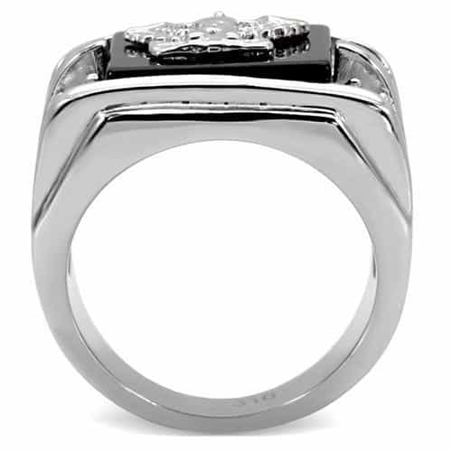 Stainless Steel Black Onyx Eagle CZ Military Signet Ring view 8