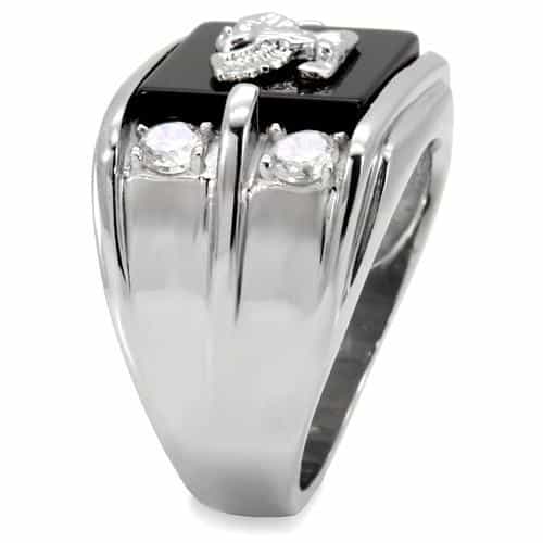 Stainless Steel Black Onyx Eagle CZ Military Signet Ring view 10