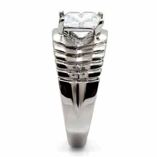 Stainless Steel CZ Princess Cut Ornate Wide Ring view 10