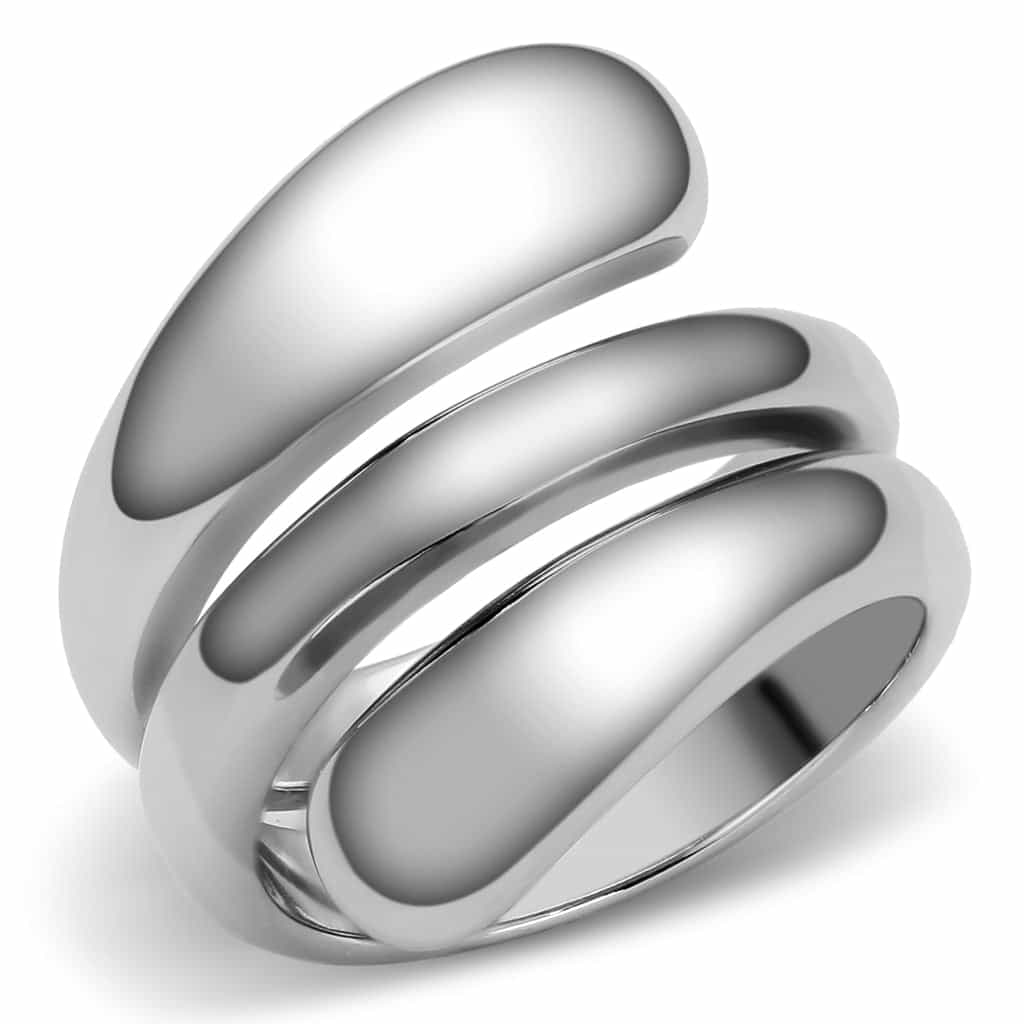 Stainless Steel Polished Layered Wave Bypass Ring view 2